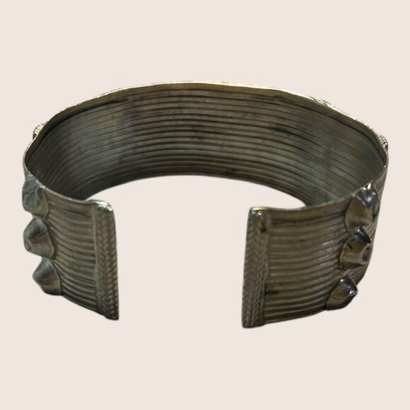 🩶 1940s ANTIQUE ETHIOPIAN BRACELET CUFF ADJUSTABLE SILVER HANDMADE ARTISAN - Picture 9 of 10